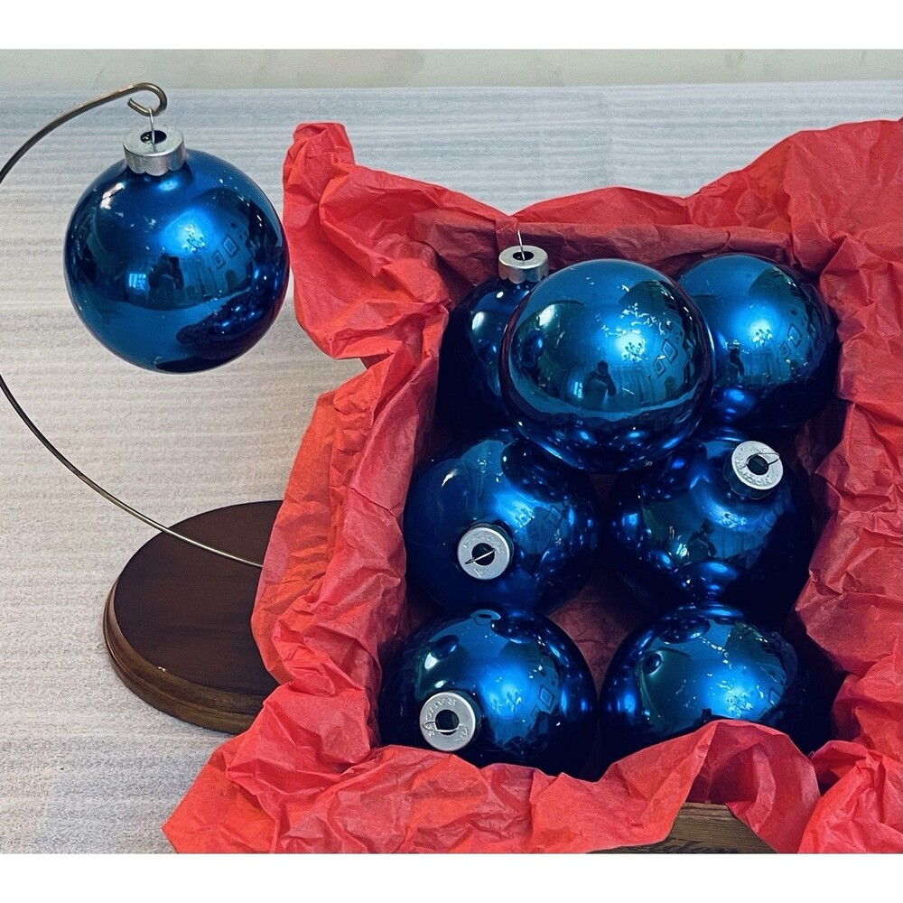 Rauch Royal Sapphire Blue Mercury Glass Christmas Ornaments MCM 2.5" USA Made